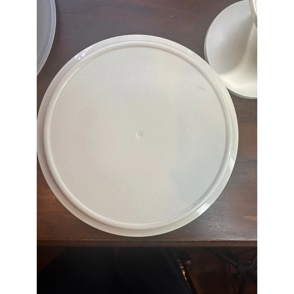 Vintage Tupperware Cake Taker Pedestal Stand Domed Lid Almond 1533-5 1710-1